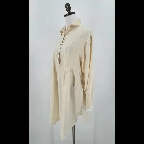 Cocoon Randi Kristoffersen Womens Ivory Silk Henley Long Sleeve Sleepshirt Sz M